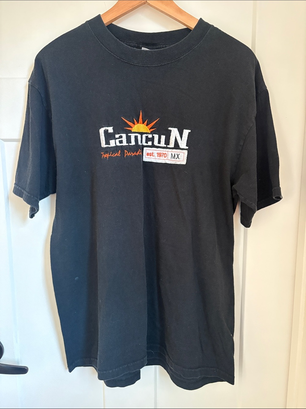 100% cotton Cancun Black Graphic Crewneck T-Shirt